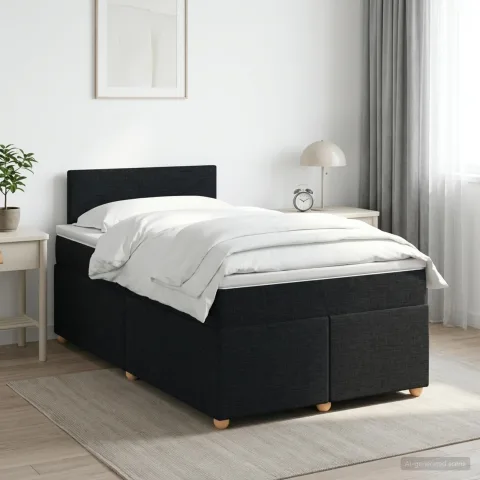 vidaXL Pat boxspring cu saltea Negru 120 x 190 cm Țesătură