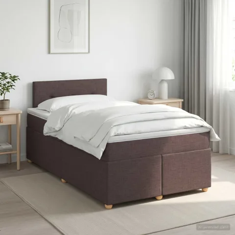 vidaXL Pat boxspring cu saltea Maro închis 120 x 190 cm Țesătură