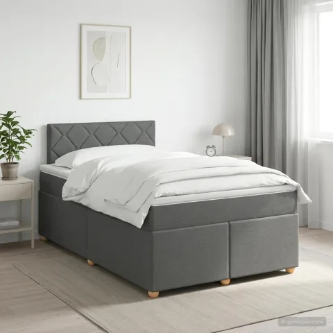 vidaXL Pat boxspring cu saltea Gri închis 120 x 190 cm Țesătură