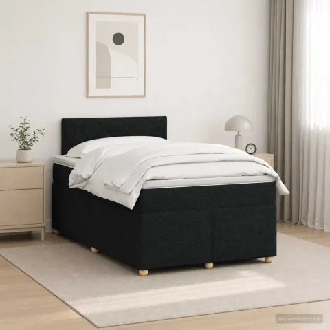 vidaXL Pat boxspring cu saltea Negru 120 x 200 cm Țesătură