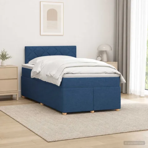 vidaXL Pat boxspring cu saltea albastru 120 x 190 cm Țesătură
