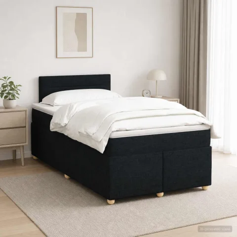 vidaXL Pat boxspring cu saltea Negru 120 x 190 cm Țesătură