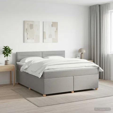 vidaXL Pat boxspring cu saltea Gri deschis 140 x 190 cm Țesătură