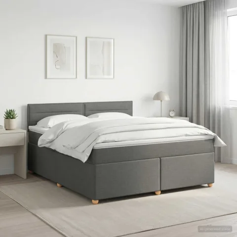 vidaXL Pat boxspring cu saltea Gri închis 160 x 200 cm Țesătură