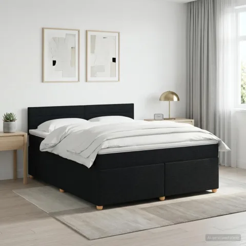 vidaXL Pat boxspring cu saltea Negru 160 x 200 cm Țesătură