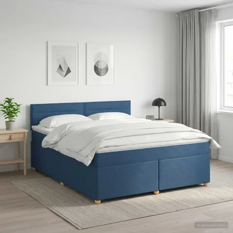 vidaXL Pat boxspring cu saltea albastru 160 x 200 cm Țesătură