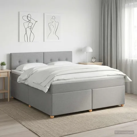 vidaXL Pat boxspring cu saltea Gri deschis 180 x 200 cm Țesătură