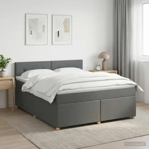 vidaXL Pat boxspring cu saltea Gri închis 160 x 200 cm Țesătură