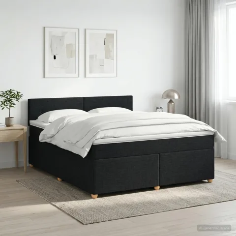 vidaXL Pat boxspring cu saltea Negru 160 x 200 cm Țesătură