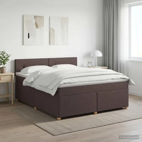vidaXL Pat boxspring cu saltea Maro închis 160 x 200 cm Țesătură