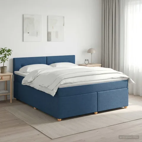 vidaXL Pat boxspring cu saltea albastru 160 x 200 cm Țesătură