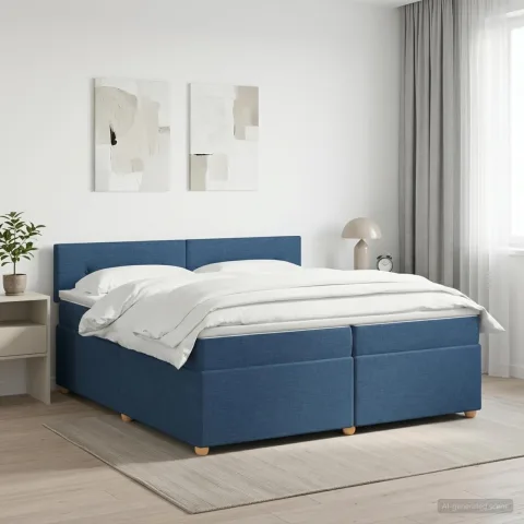 vidaXL Pat boxspring cu saltea albastru 200 x 200 cm Țesătură