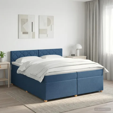 vidaXL Pat boxspring cu saltea albastru 200 x 200 cm Țesătură