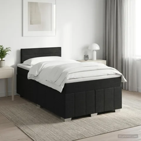 vidaXL Pat boxspring cu saltea Negru 120 x 190 cm Țesătură