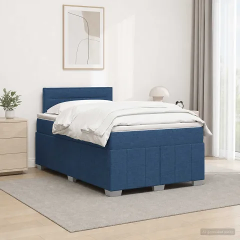 vidaXL Pat boxspring cu saltea albastru 120 x 190 cm Țesătură