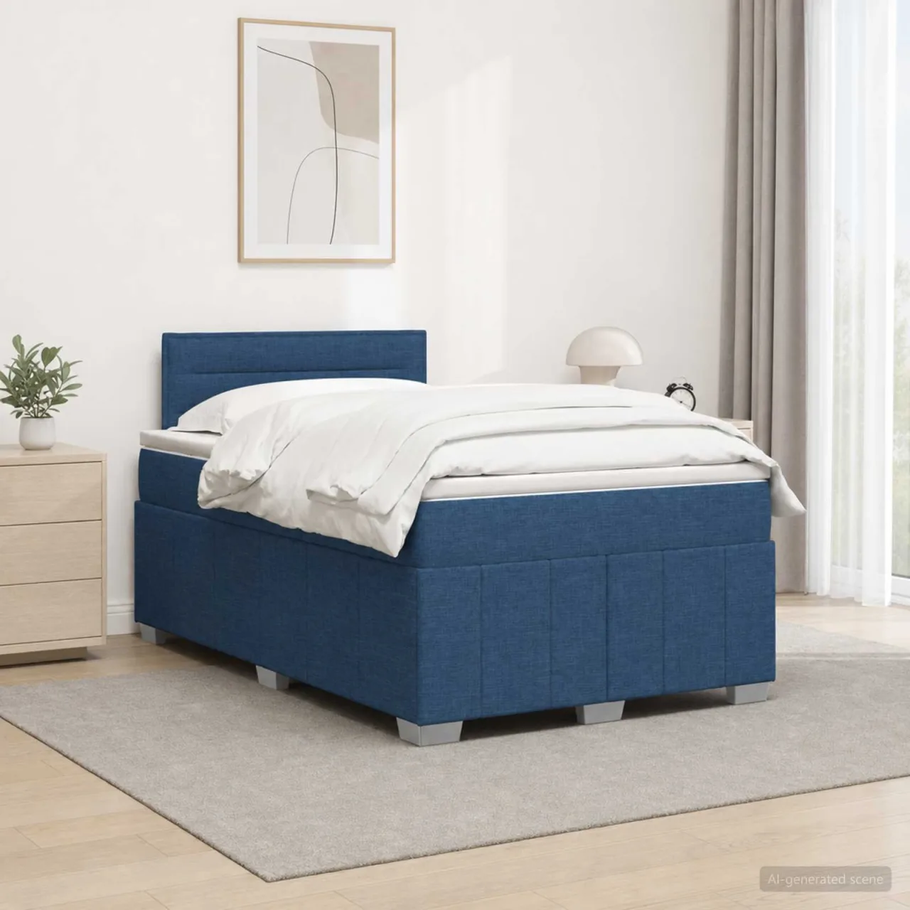 vidaXL Pat boxspring cu saltea albastru 120 x 190 cm Țesătură