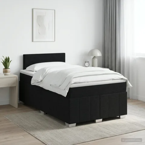 vidaXL Pat boxspring cu saltea Negru 120 x 200 cm Țesătură