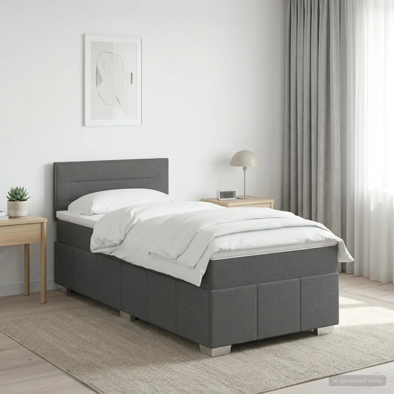 vidaXL Pat boxspring cu saltea Gri închis 90 x 200 cm Țesătură