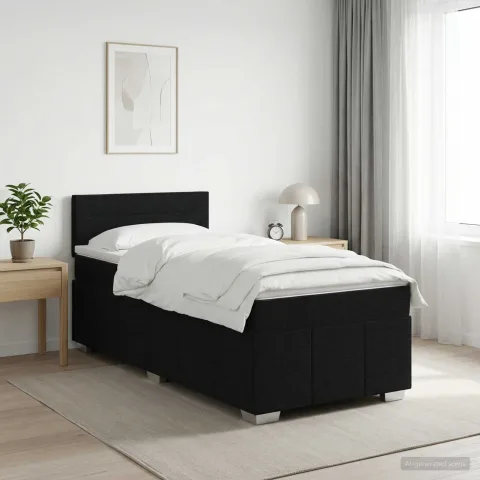 vidaXL Pat boxspring cu saltea Negru 100 x 200 cm Țesătură
