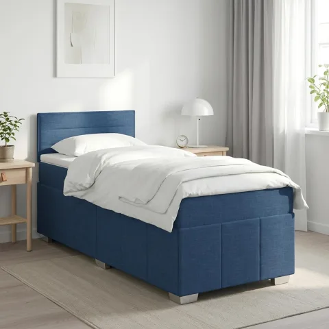 vidaXL Pat boxspring cu saltea albastru 100 x 200 cm Țesătură