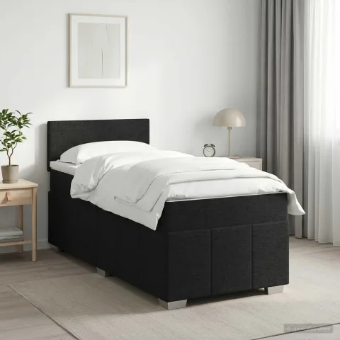 vidaXL Pat boxspring cu saltea Negru 100 x 200 cm Țesătură