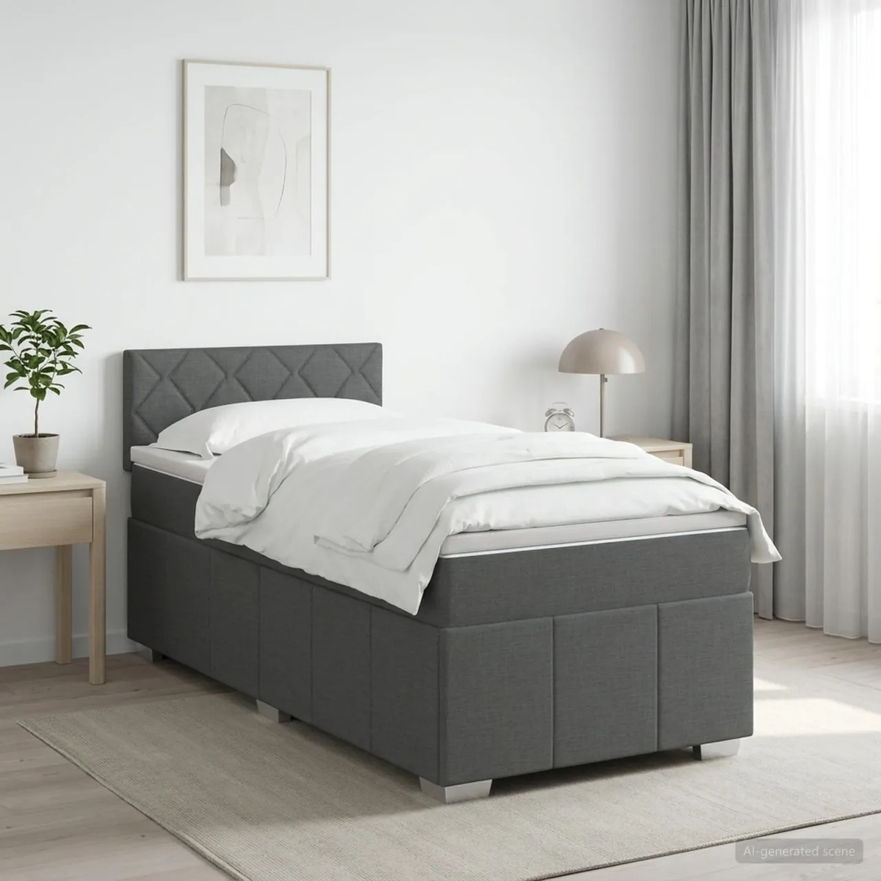 vidaXL Pat boxspring cu saltea Gri închis 90 x 200 cm Țesătură