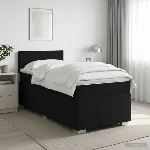 vidaXL Pat boxspring cu saltea Negru 100 x 200 cm Țesătură