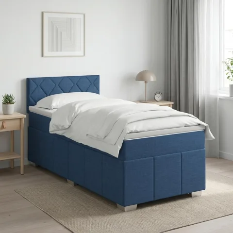 vidaXL Pat boxspring cu saltea albastru 100 x 200 cm Țesătură