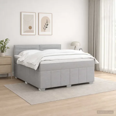 vidaXL Pat boxspring cu saltea Gri deschis 160 x 200 cm Țesătură