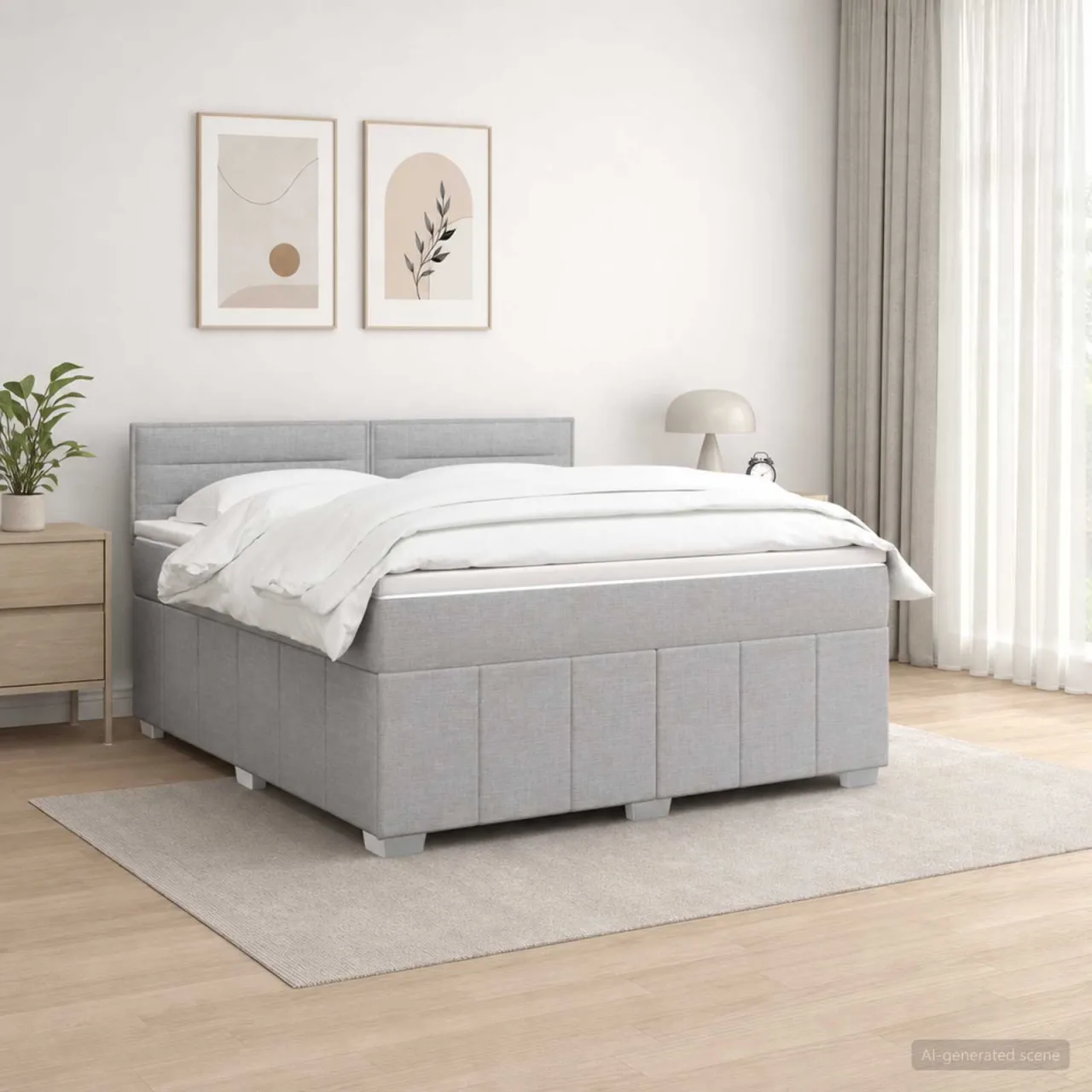 vidaXL Pat boxspring cu saltea Gri deschis 160 x 200 cm Țesătură