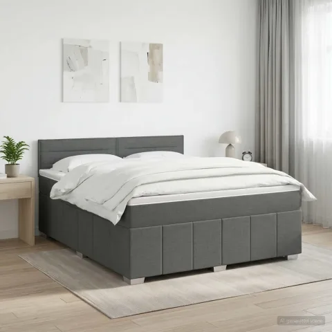 vidaXL Pat boxspring cu saltea Gri închis 160 x 200 cm Țesătură