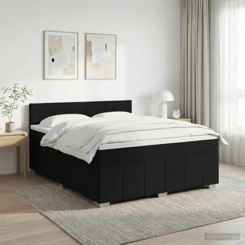 vidaXL Pat boxspring cu saltea Negru 160 x 200 cm Țesătură