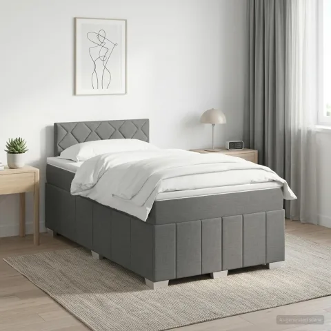 vidaXL Pat boxspring cu saltea Gri închis 120 x 200 cm Țesătură