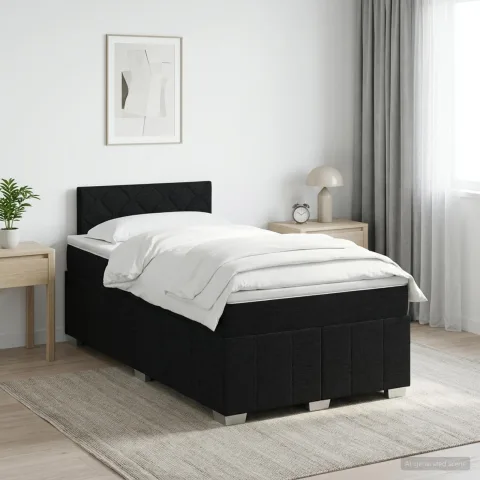 vidaXL Pat boxspring cu saltea Negru 120 x 190 cm Țesătură