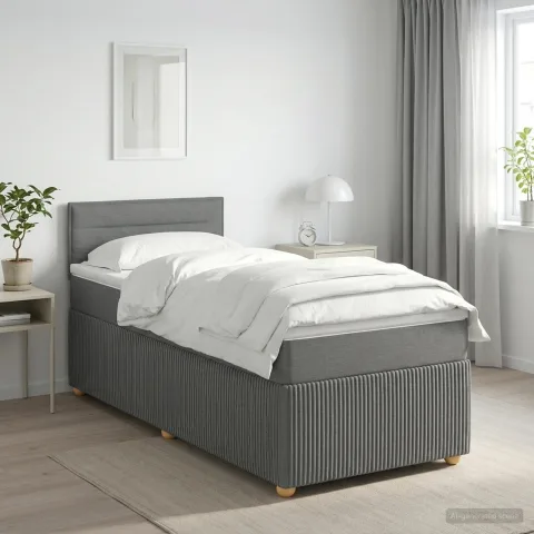 vidaXL Pat boxspring cu saltea Gri închis 90 x 190 cm Țesătură