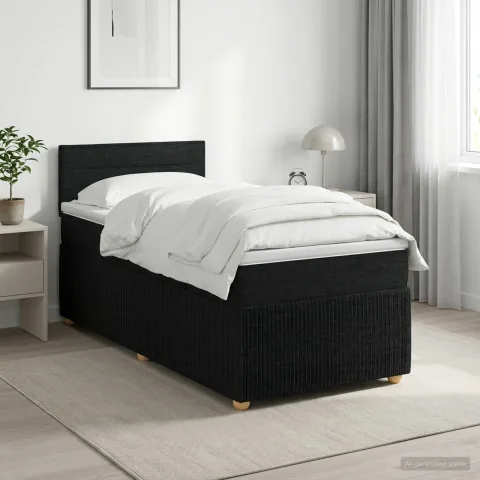 vidaXL Pat boxspring cu saltea cu headboard Negru 80 x 200 cm Țesătură