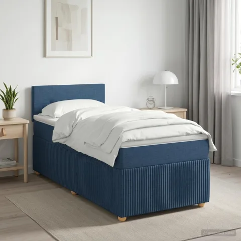 vidaXL Pat boxspring cu saltea albastru 90 x 200 cm Țesătură