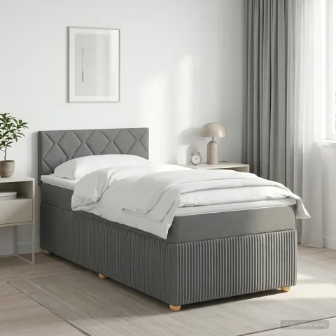 vidaXL Pat boxspring cu saltea Gri închis 90 x 190 cm Țesătură