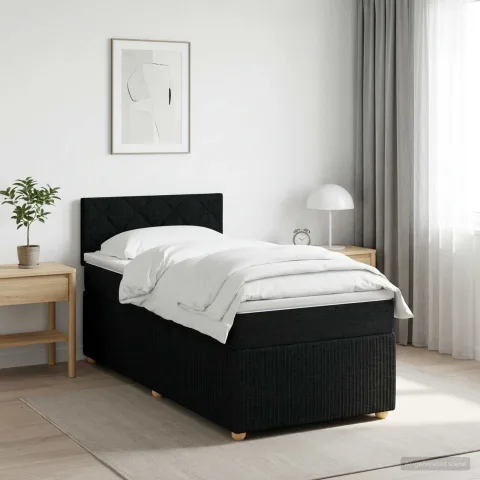 vidaXL Pat boxspring cu saltea Negru 100 x 200 cm Țesătură