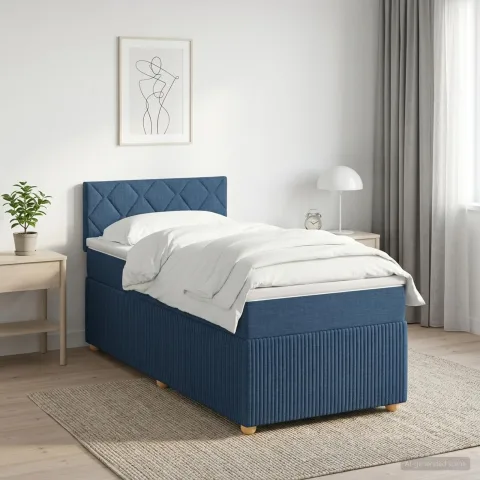 vidaXL Pat boxspring cu saltea albastru 100 x 200 cm Țesătură