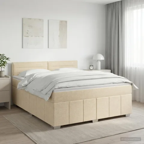 vidaXL Pat boxspring cu saltea cu headboard Crem 140 x 190 cm Țesătură