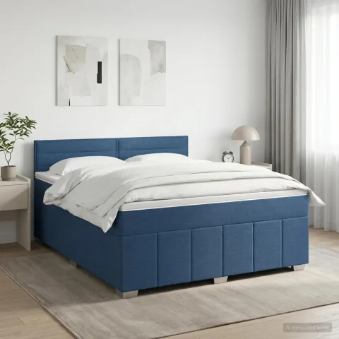 vidaXL Pat boxspring cu saltea albastru 160 x 200 cm Țesătură