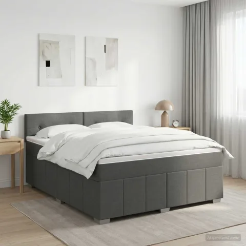 vidaXL Pat boxspring cu saltea Gri închis 160 x 200 cm Țesătură