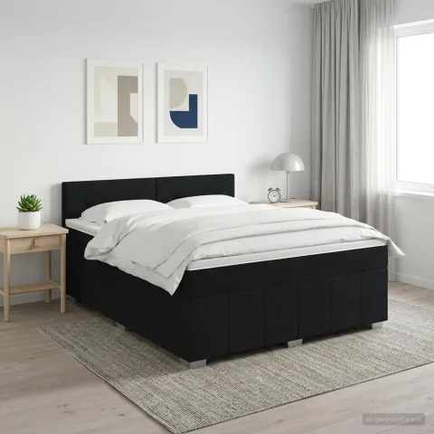 vidaXL Pat boxspring cu saltea Negru 160 x 200 cm Țesătură