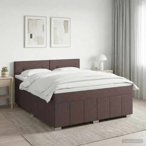 vidaXL Pat boxspring cu saltea Maro închis 140 x 200 cm Țesătură