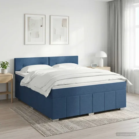 vidaXL Pat boxspring cu saltea albastru 160 x 200 cm Țesătură