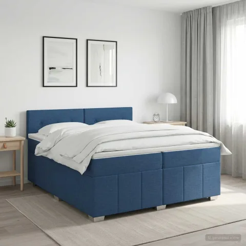 vidaXL Pat boxspring cu saltea albastru 200 x 200 cm Țesătură