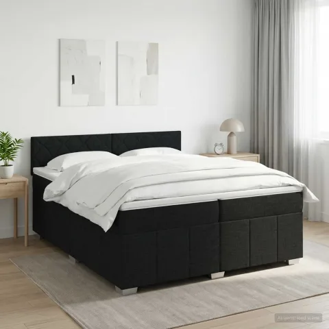 vidaXL Pat boxspring cu saltea Negru 200 x 200 cm Țesătură