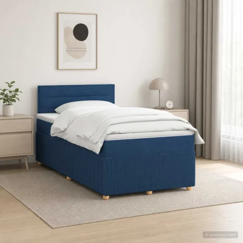 vidaXL Pat boxspring cu saltea albastru 120 x 190 cm Țesătură