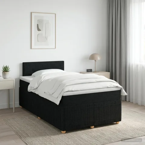 vidaXL Pat boxspring cu saltea Negru 120 x 190 cm Țesătură